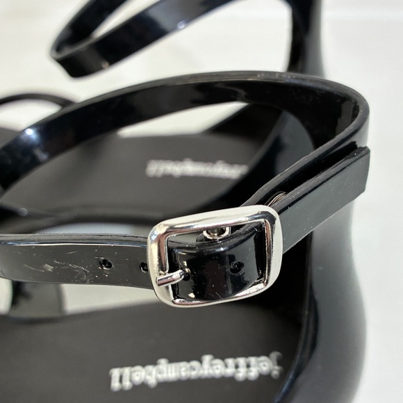 Jeffrey Campbell Black Gummy-THG Ankle Wrap Kitten Heel Jelly Thong Sandals Sz 9 - Picture 4 of 9